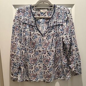 Xirena white with blue and brown peasant blouse - size small